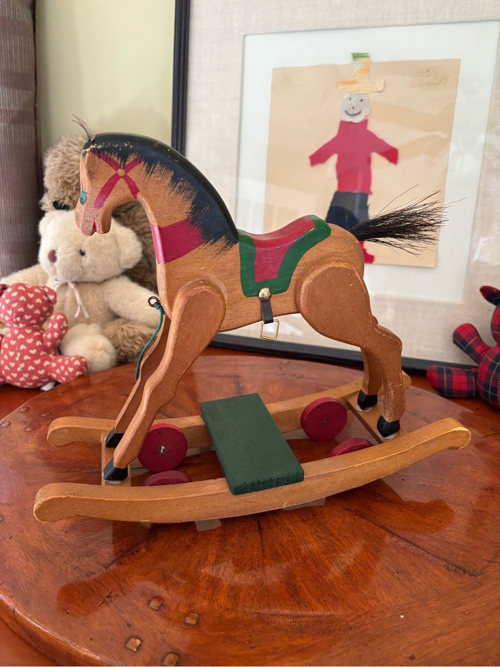 Vintage Hand-Painted Wooden Rocking Horse/Pull Toy